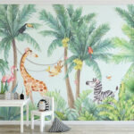 Fototapet Animale tropicale care se bucură de vibrațiile junglei.