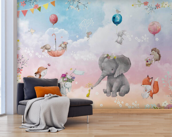 Fototapet Wall mural de animale și baloane