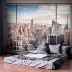 Fototapet Vedere Skyline prin fereastra mare.