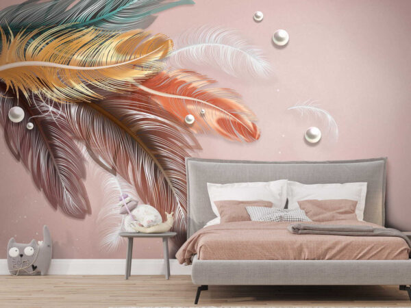 Fototapet Grup de pene colorate și perle