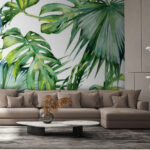 Fototapet Frunze tropicale în model acuarelă.
