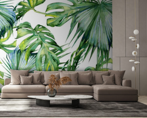 Frunze tropicale în model acuarelă Fototapet Frunze tropicale în model acuarelă
