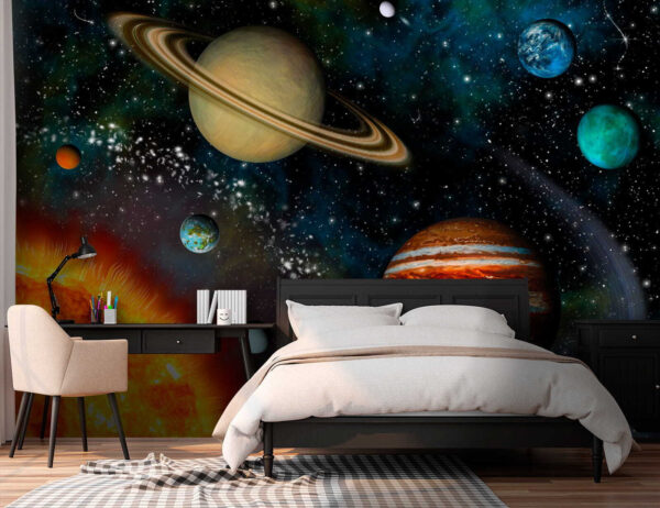 Planetă cu inele în jurul ei Fototapet Planetă cu inele în jurul ei