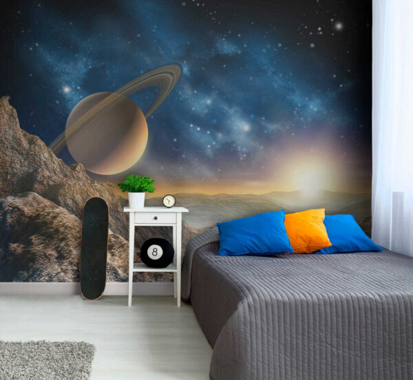 Planetă cu inele pe cer Fototapet Planetă cu inele pe cer