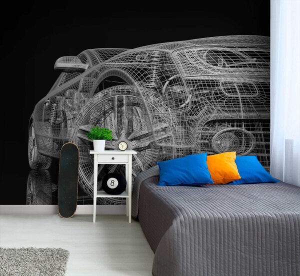 Mașină futuristă wireframe design digital Fototapet Mașină futuristă wireframe design digital