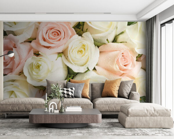 Fototapet Grup de trandafiri roz și albi