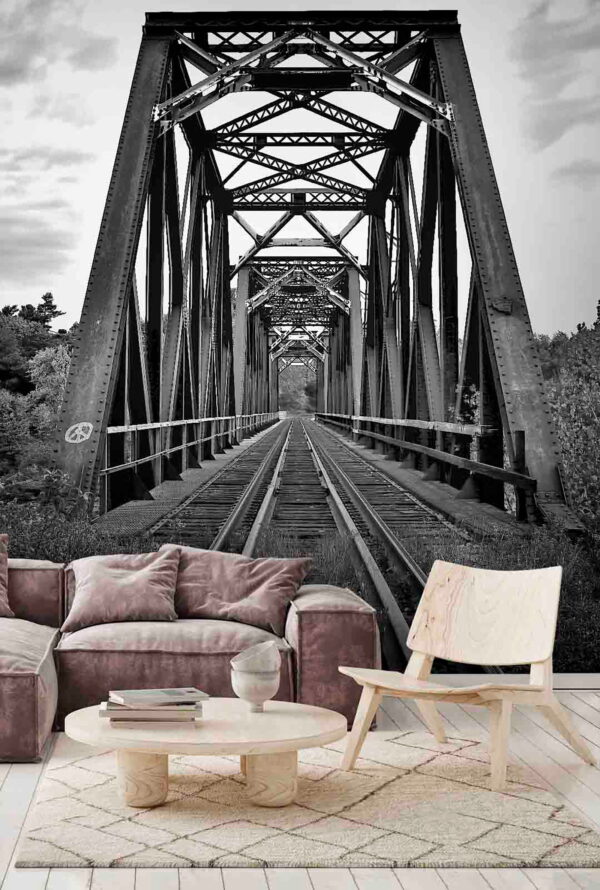 Fototapet Șine de tren care trec printr-un pod