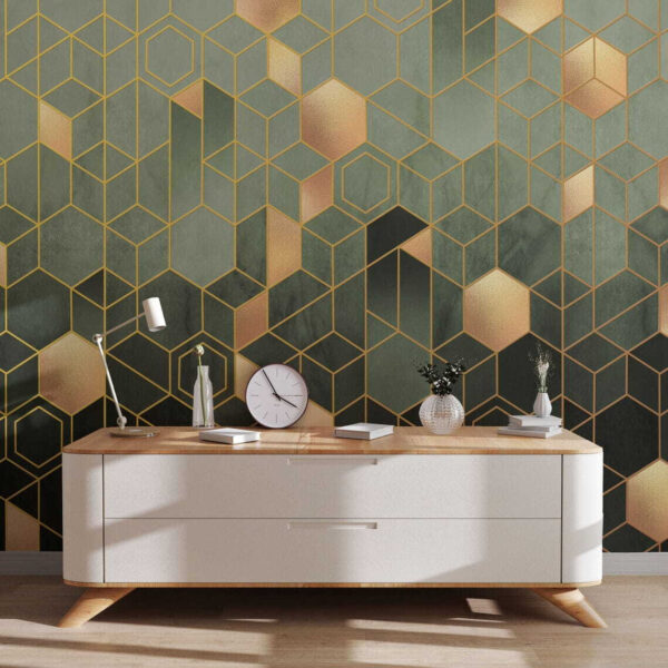 Model geometric cu accente metalice Fototapet Model geometric cu accente metalice