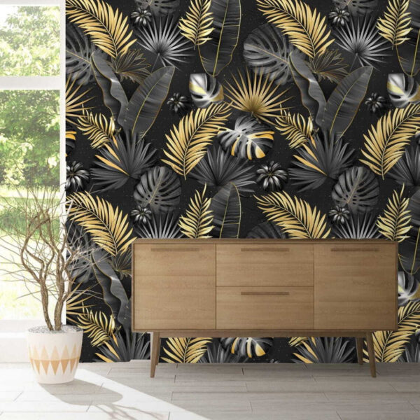 Design elegant cu model de frunze tropicale Fototapet Design elegant cu model de frunze tropicale