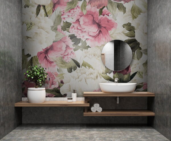 Fototapet Model de flori roz și albe