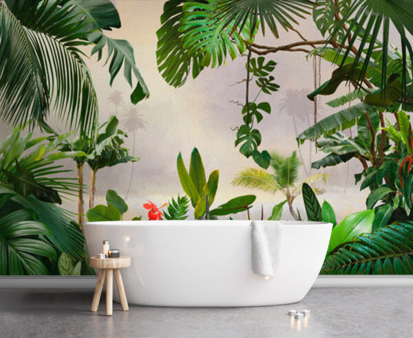 Paradisul junglei luxuriante cu frunze verzi Fototapet Paradisul junglei luxuriante cu frunze verzi