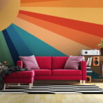 Fototapet Sunburst colorat cu raze vibrante.