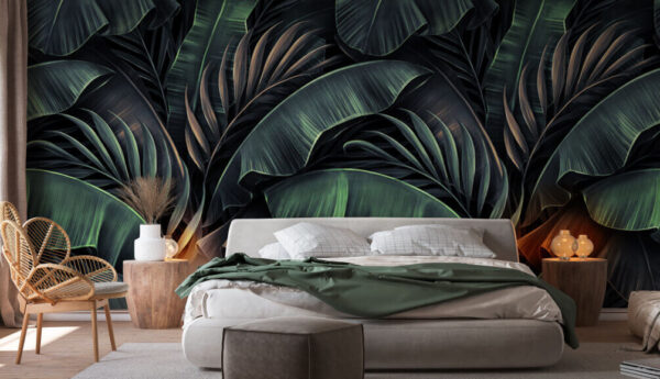 Design model frunze tropicale întunecate Fototapet Design model frunze tropicale întunecate