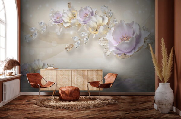 Flori delicate cu accente strălucitoare Fototapet Flori delicate cu accente strălucitoare