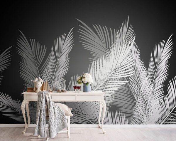 Fototapet Pene albe pe un fundal negru