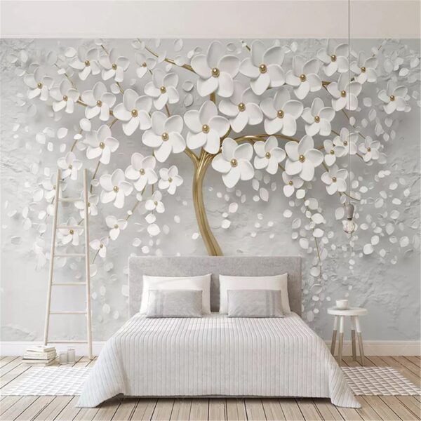 Copac elegant cu flori albe Fototapet Copac elegant cu flori albe
