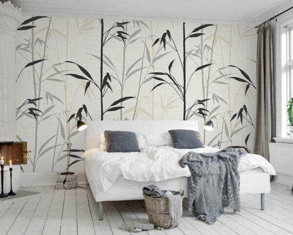 Wallpaper cu frunze negre Fototapet Wallpaper cu frunze negre