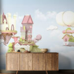 Fototapet Case de desene animate care plutesc pe cer