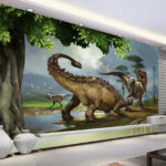 Fototapet Dinozaur mare cu coarne lungi și coadă lungă