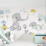Fototapet Elefant de desene animate care călărește o bicicletă