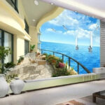 Fototapet Balcon cu vedere la ocean și bărci