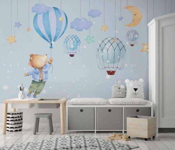 Urs de desene animate care ține un balon Fototapet Urs de desene animate care ține un balon