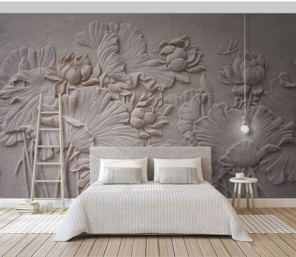 Operă de artă florală intricată în relief din piatră Fototapet Operă de artă florală intricată în relief din piatră