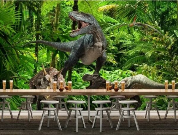 Grup de dinozauri într-o pădure Fototapet Grup de dinozauri într-o pădure