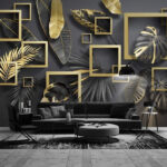 Fototapet Frunze elegante în rame metalice elegante