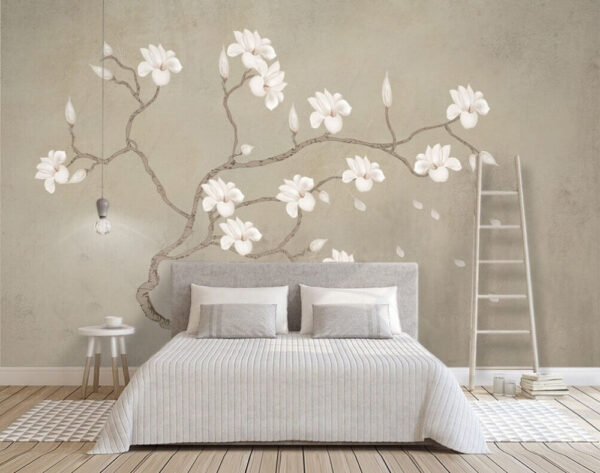 Flori delicate pe ramuri răsucite Fototapet Flori delicate pe ramuri răsucite