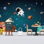 Fototapet Scenă spațială de desene animate cu planete și stele