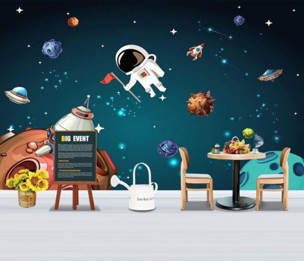 Scenă spațială de desene animate cu planete și stele Fototapet Scenă spațială de desene animate cu planete și stele