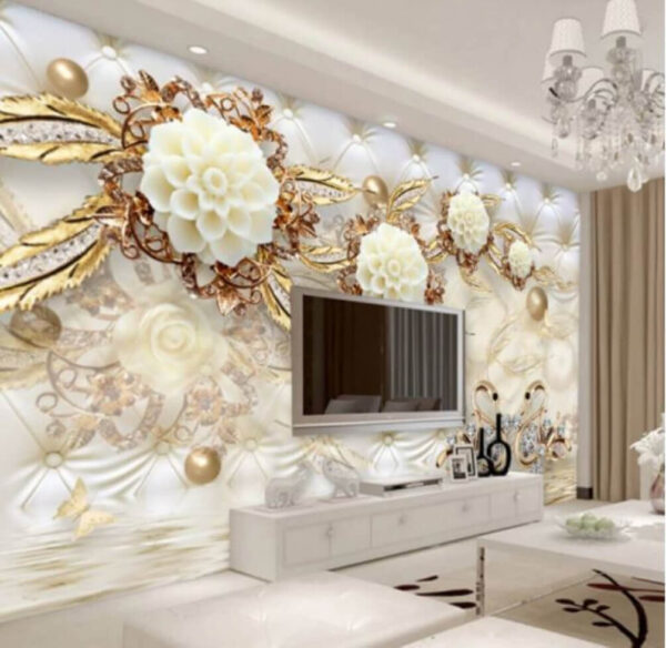Lebede elegante în mijlocul decorului floral Fototapet Lebede elegante în mijlocul decorului floral