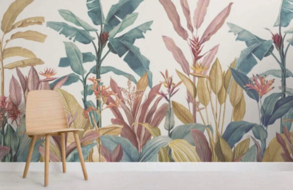 Frunziș tropical în nuanțe pastelate Fototapet Frunziș tropical în nuanțe pastelate