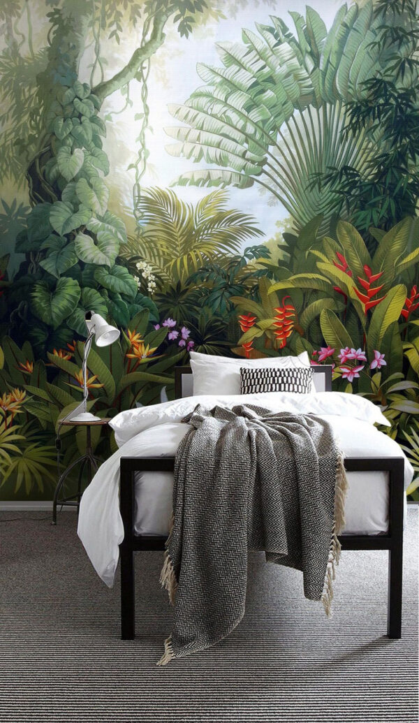 Pădure tropicală luxuriantă, plină de floră vibrantă Fototapet Pădure tropicală luxuriantă, plină de floră vibrantă