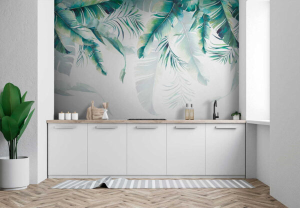 Frunze tropicale pictate în acuarelă Fototapet Frunze tropicale pictate în acuarelă