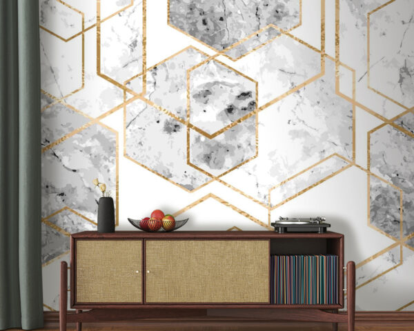 Design elegant hexagonal cu model de marmură Fototapet Design elegant hexagonal cu model de marmură