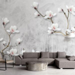 Fototapet Magnolii delicate pe ramuri elegante.