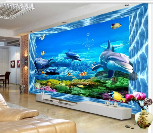 Delfin înotând în apă Fototapet Delfin înotând în apă