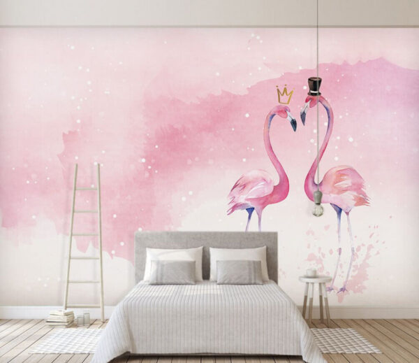 Două flamingo cu coroană și coroană pe cap Fototapet Două flamingo cu coroană și coroană pe cap