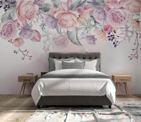 Flori blush cu fluturi delicați Fototapet Flori blush cu fluturi delicați