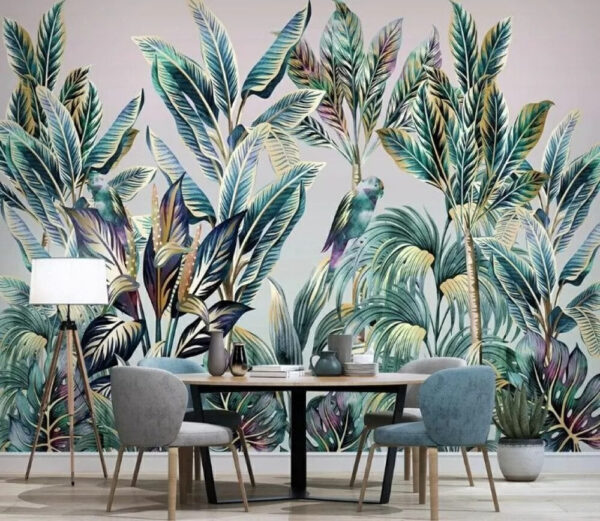 Frunziș tropical cu păsări ascunse Fototapet Frunziș tropical cu păsări ascunse