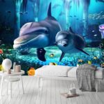 Fototapet Cuplu de delfini care înoată în mare