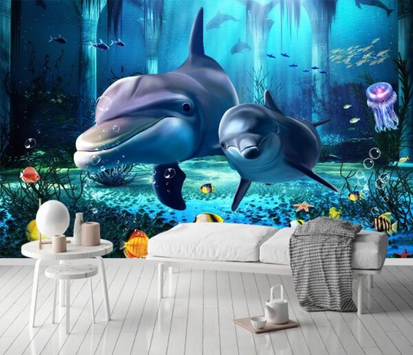 Fototapet Cuplu de delfini care înoată în mare