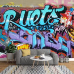 Fototapet Artă graffiti urbană în culori vibrante.