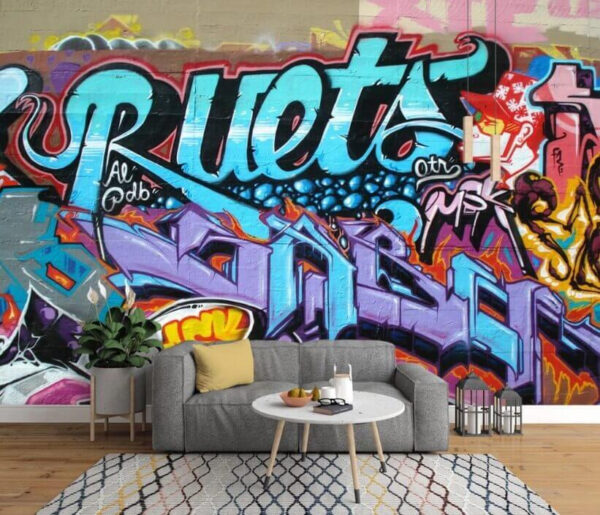 Artă graffiti urbană în culori vibrante Fototapet Artă graffiti urbană în culori vibrante