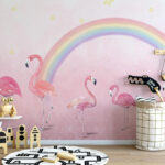 Fototapet Flamingo roz pe un fundal roz
