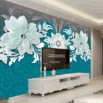Fototapet Design floral albastru și alb