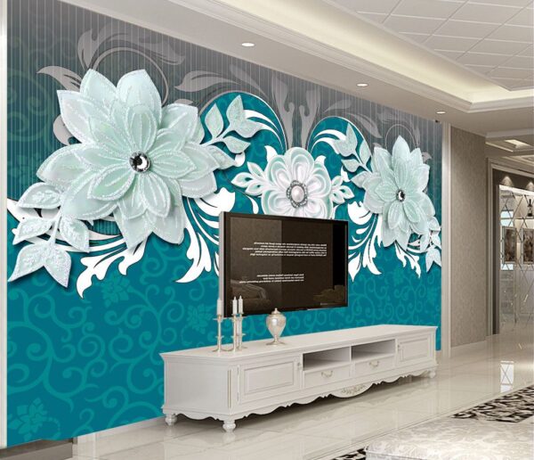 Design floral albastru și alb Fototapet Design floral albastru și alb