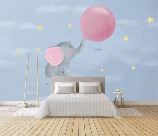 Desen animat de un elefant care deține un balon Fototapet Desen animat de un elefant care deține un balon